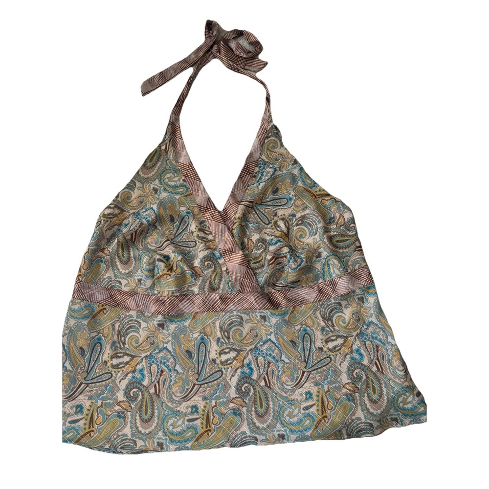 Lane Bryant Halter Top Womens 28 Brown Blue Paisley Blouse Boho City Chic